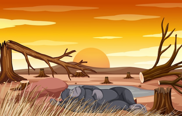 Free vector pollution control scene with monkey and deforestation