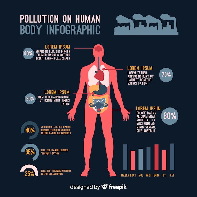 Vettore gratuito inquinamento sull'infografica del corpo umano