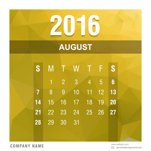 Free vector polygonal 2016 calendar august