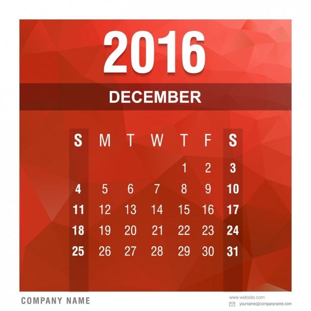 Free vector polygonal 2016 calendar december