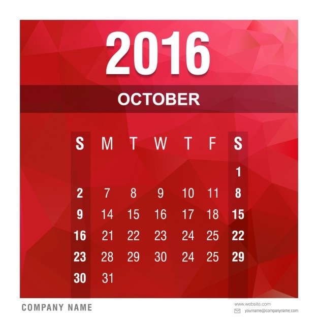 Free vector polygonal 2016 calendar october