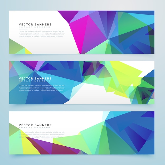 Free vector polygonal banners with colored shapes