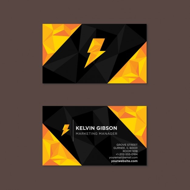 Многоугольная черный и желтый визитная карточка с громом