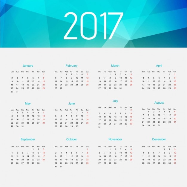 Vettore gratuito 2017 del calendario