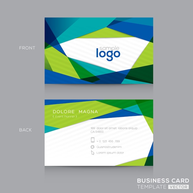 Polygonal corporate card with green and blue tones