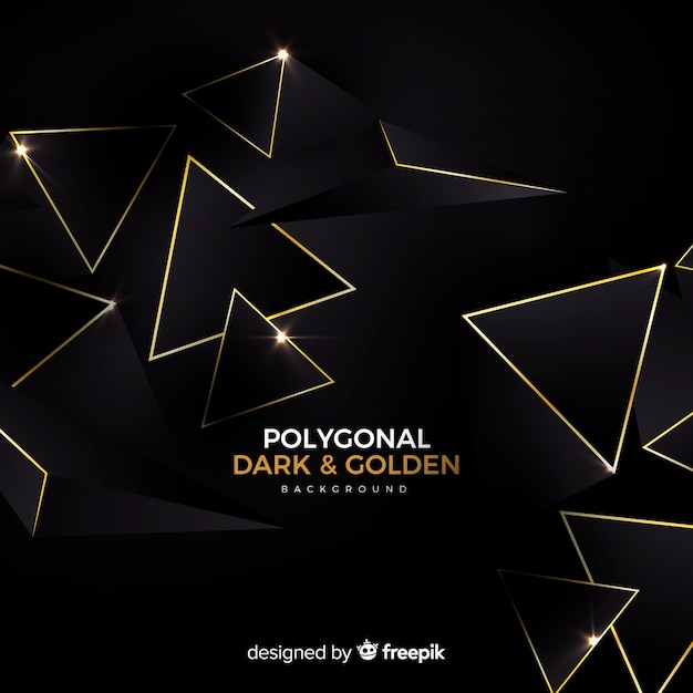 Polygonal dark and golden background