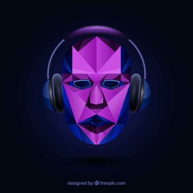 Polygonal face with headphones