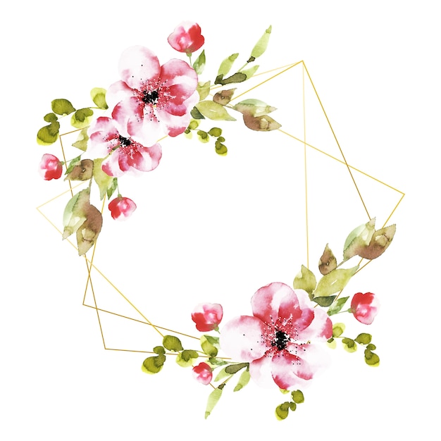 Polygonal frames with pink flowers
