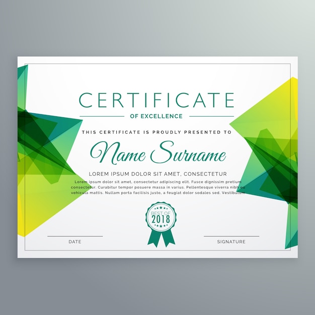 Polygonal green achievement certificate template