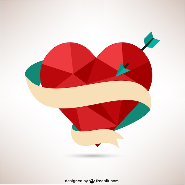 Free vector polygonal heart with arrow and ribbon