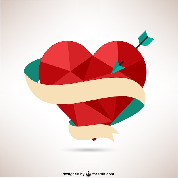 Polygonal heart with arrow and ribbon