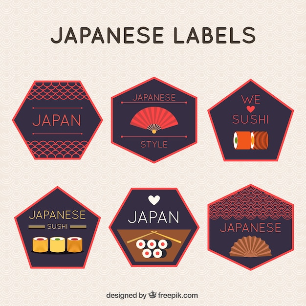 Бесплатное векторное изображение Полигональные японский этикетки