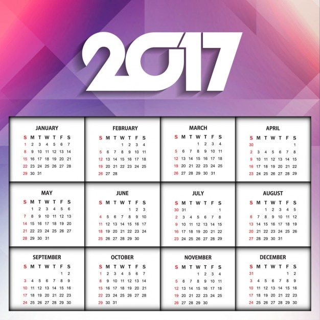 Vettore gratuito colorful nuovo anno 2017 il design del calendario