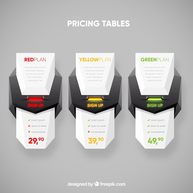 Polygonal pricing tables