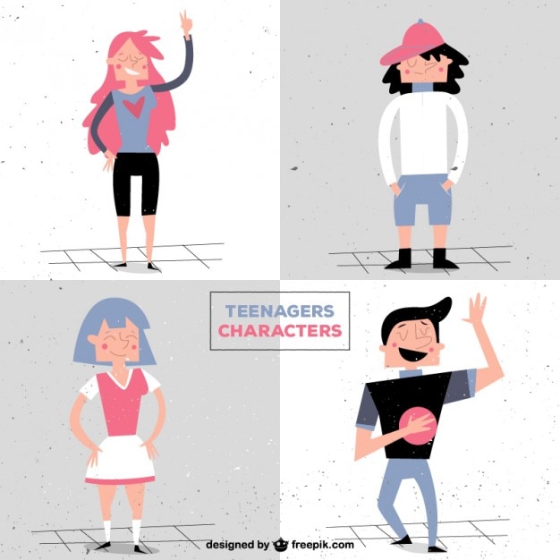 Free vector polygonal teenagers characters pack