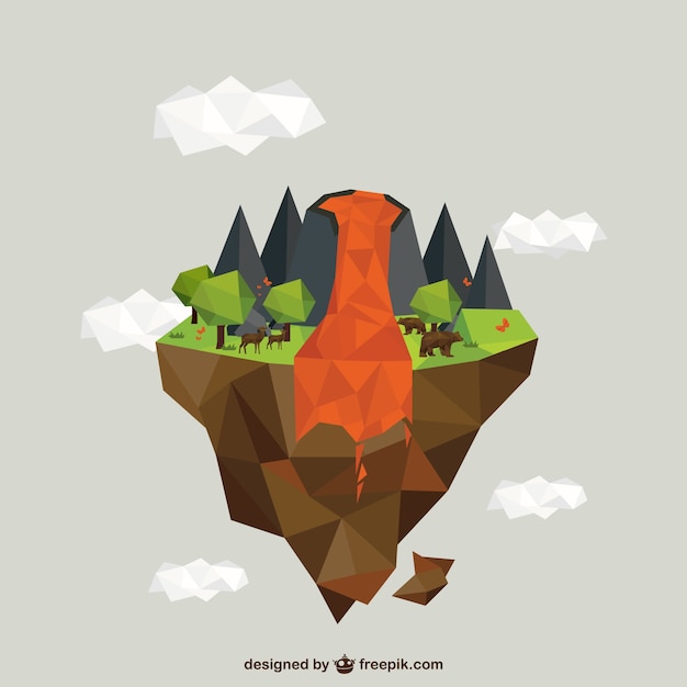 Free vector polygonal volcano erupting