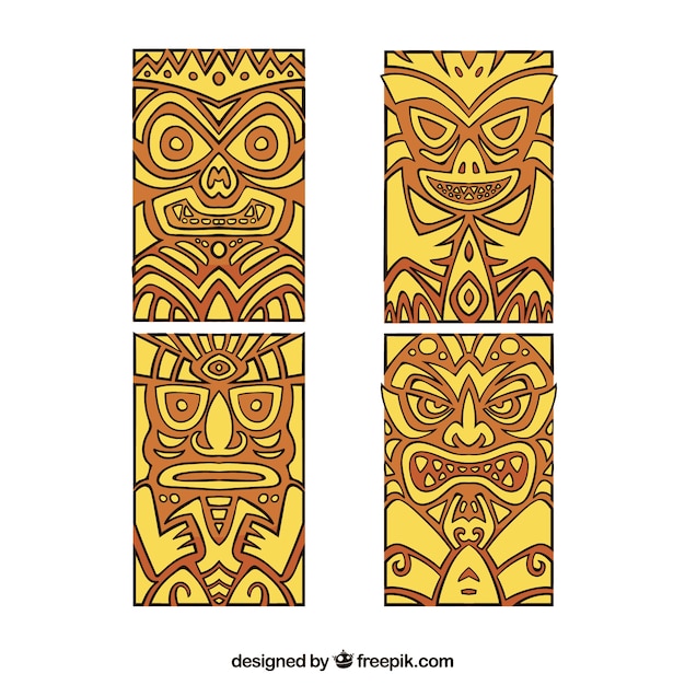 Polynesian masks with hand drawn style