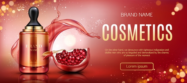 Free vector pomegranate cosmetic bottle banner