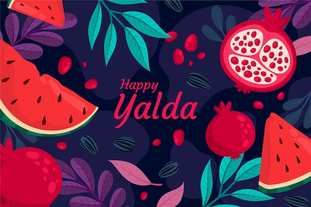 Pomegranate and watermelon yalda background