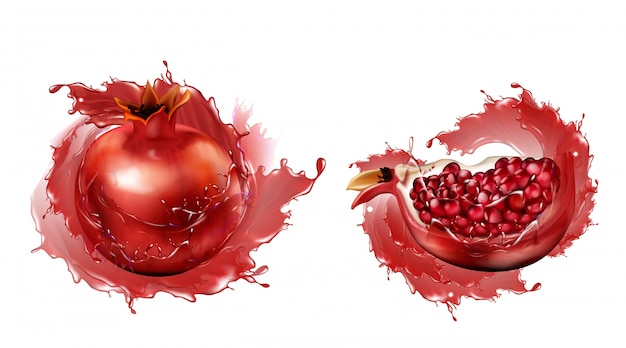 Pomegranate whole and slice with seeds isolated