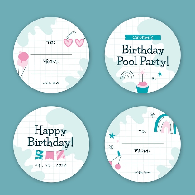 Pool birthday party label collection