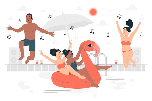 Vettore gratuito illustrazione del concetto di festa in piscina