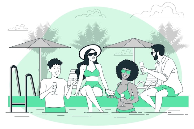 Бесплатное векторное изображение Иллюстрация концепции вечеринки у бассейна