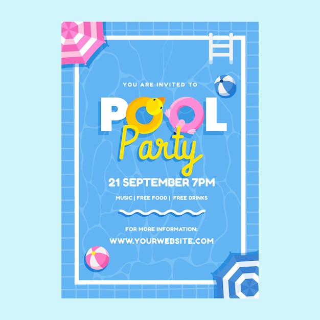 Бесплатное векторное изображение Приглашение на вечеринку у бассейна