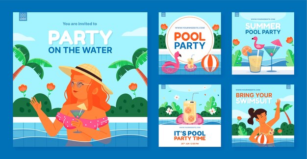 Шаблон постов в instagram для вечеринки у бассейна