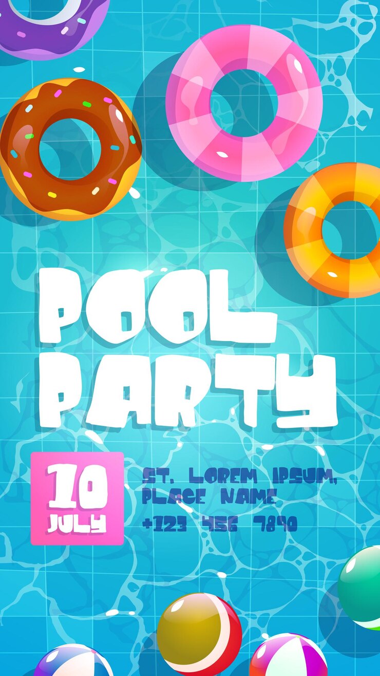 Free Vector pool party poster, summer background, flyer