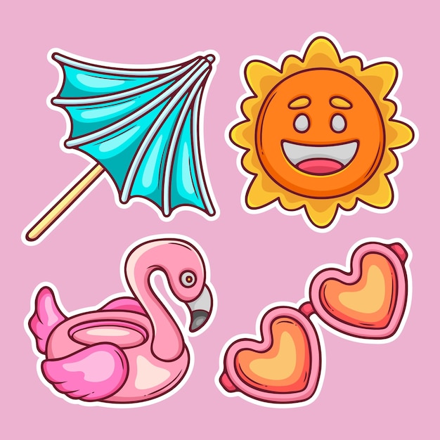 Pool party sticker icons hand drawn coloring vector