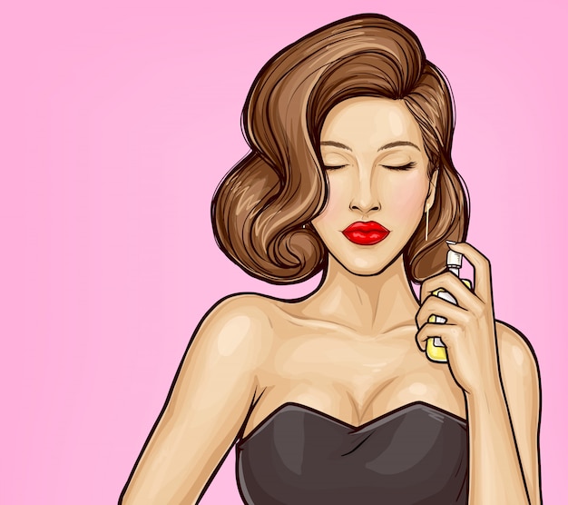 Free vector pop art beautiful woman with perfume bottle