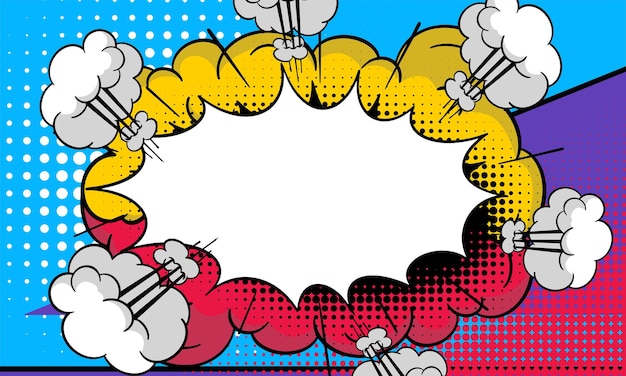 ハーフトーンの色と面白い雲とポップアートコミックの背景