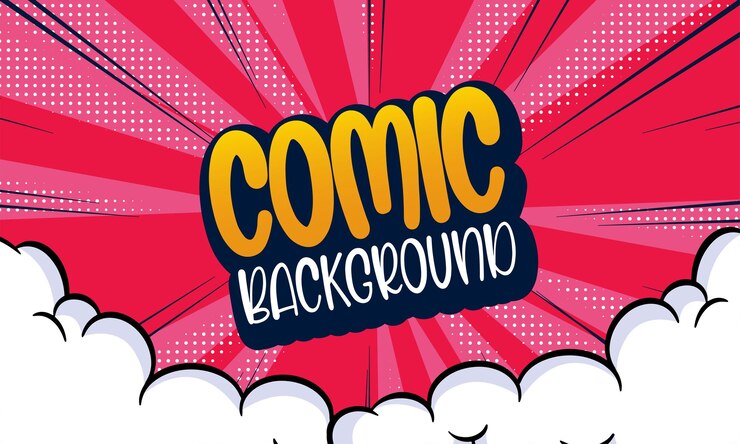Free Vector pop art comic background with halftone color and funny cloud