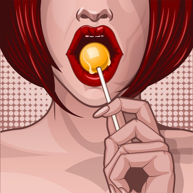 無料のベクター ベクトルポップアートのピン豪華な帽子のセクシーな女の子のイラストや 何かを指しているメガネ