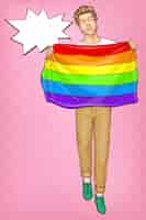 Free vector pop art gay with lgbt rainbow flag, homosexual man