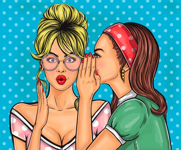 Free vector pop art girls share secrets,