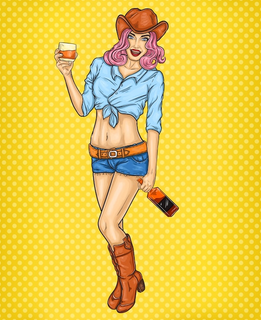 Free vector pop art pin up illustration of a rodeo girl