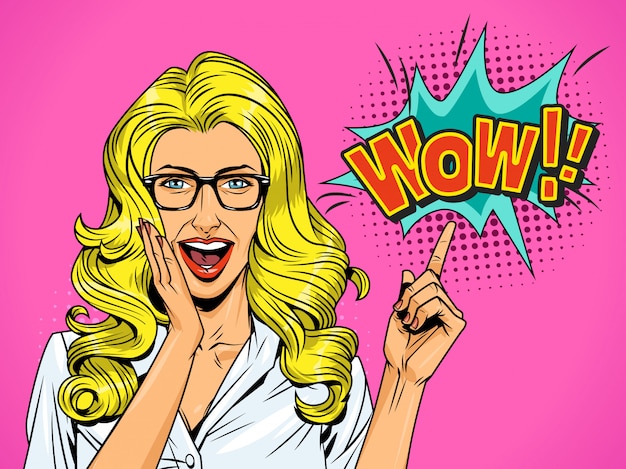 pop art pretty surprised blonde girl