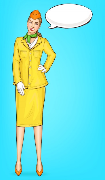 Free vector pop art stewardess, flight attendant, air hostess