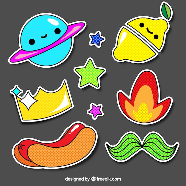 Free vector pop art stickers with lovely style