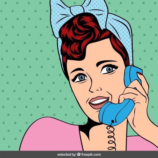 Vettore gratuito pop art woman in chat sul telefono cellulare