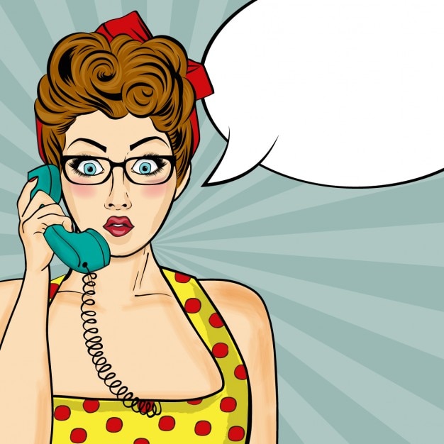 Free vector pop art woman chatting on retro phone comic woman with speech bubble