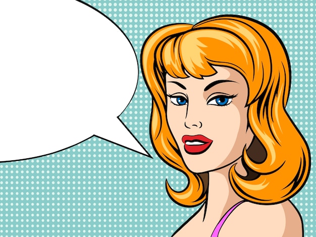 Pop Art Woman Face with Comic Speech Bubble