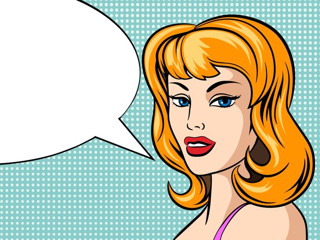 Pop Art Woman Face with Comic Speech Bubble