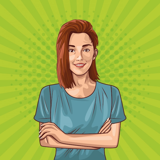 Бесплатное векторное изображение Поп-арт молодая женщина мультфильм