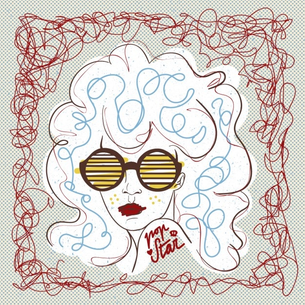 Free Vector pop star girl with sun glasses in pop style