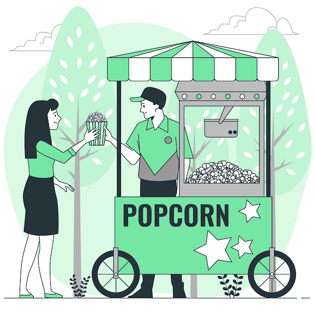 Бесплатное векторное изображение Иллюстрация концепции стенда для попкорна