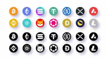 Бесплатное векторное изображение Популярный набор логотипов криптовалюты