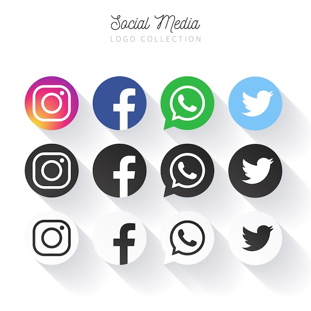 Vettore gratuito raccolta di logo social media popolare nei cerchi